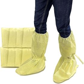 Disposable Boot Covers; 20.5 inches Tall. 10 Pairs of Thick Yellow Shoes Covering. Waterproof Unisex Knee-Length Plastic Overshoes; 20 Pack.