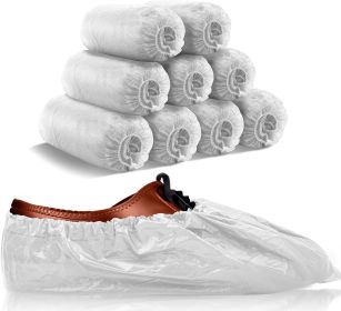 Disposable Shoe Covers 16.5" x 6.5". Pack of 1000 White Boot Covering. Polyethylene Waterproof Shoes Protectors in Bulk. 500 Pairs of Thick Covers for