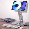 WIWO Tablet Stand Holder For Desk Dual Rod Support Aluminum Desktop Tablet Holder Adjustable Foldable Dock Multi-Angle Riser Compatible With Ipad Pro